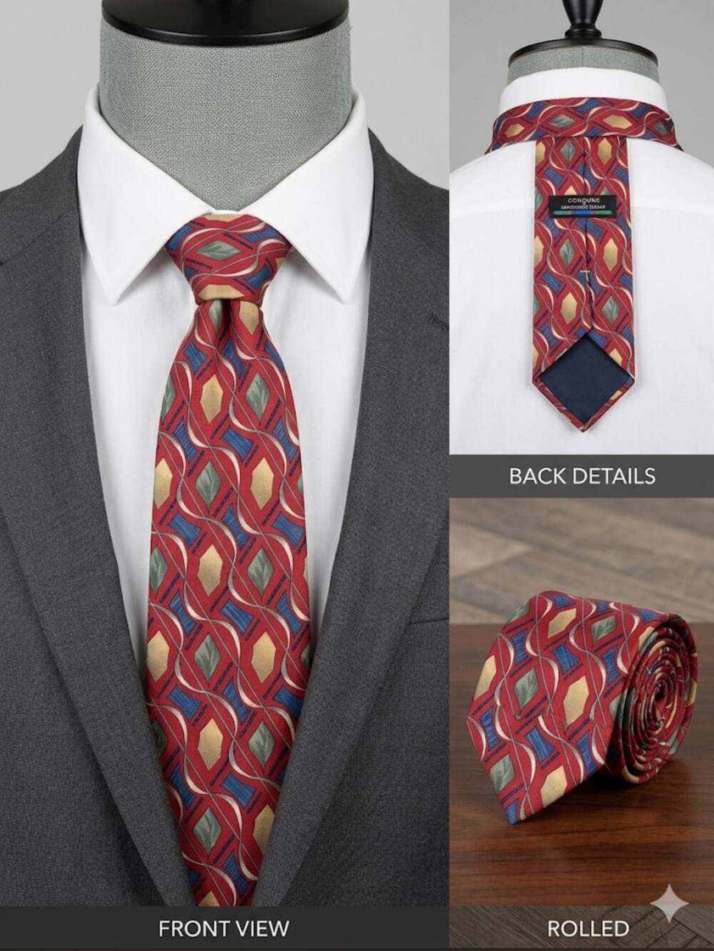 Colours by Alexander Julian Red Silk Geometric Swirl Necktie